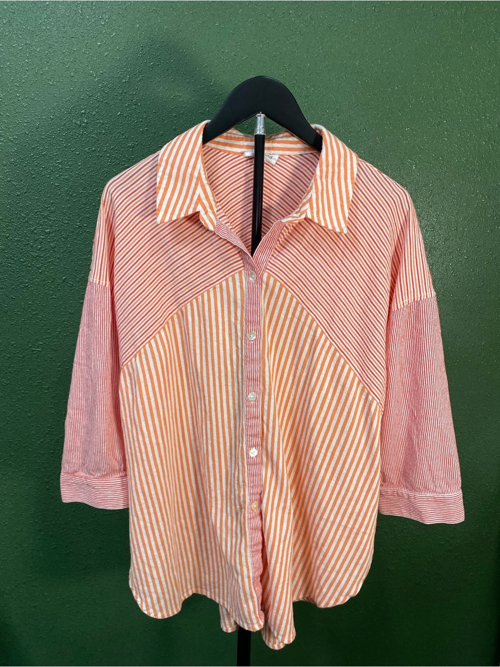 Westbound Orange Pink Multi Directional Stripe Button Down Shirt Size L